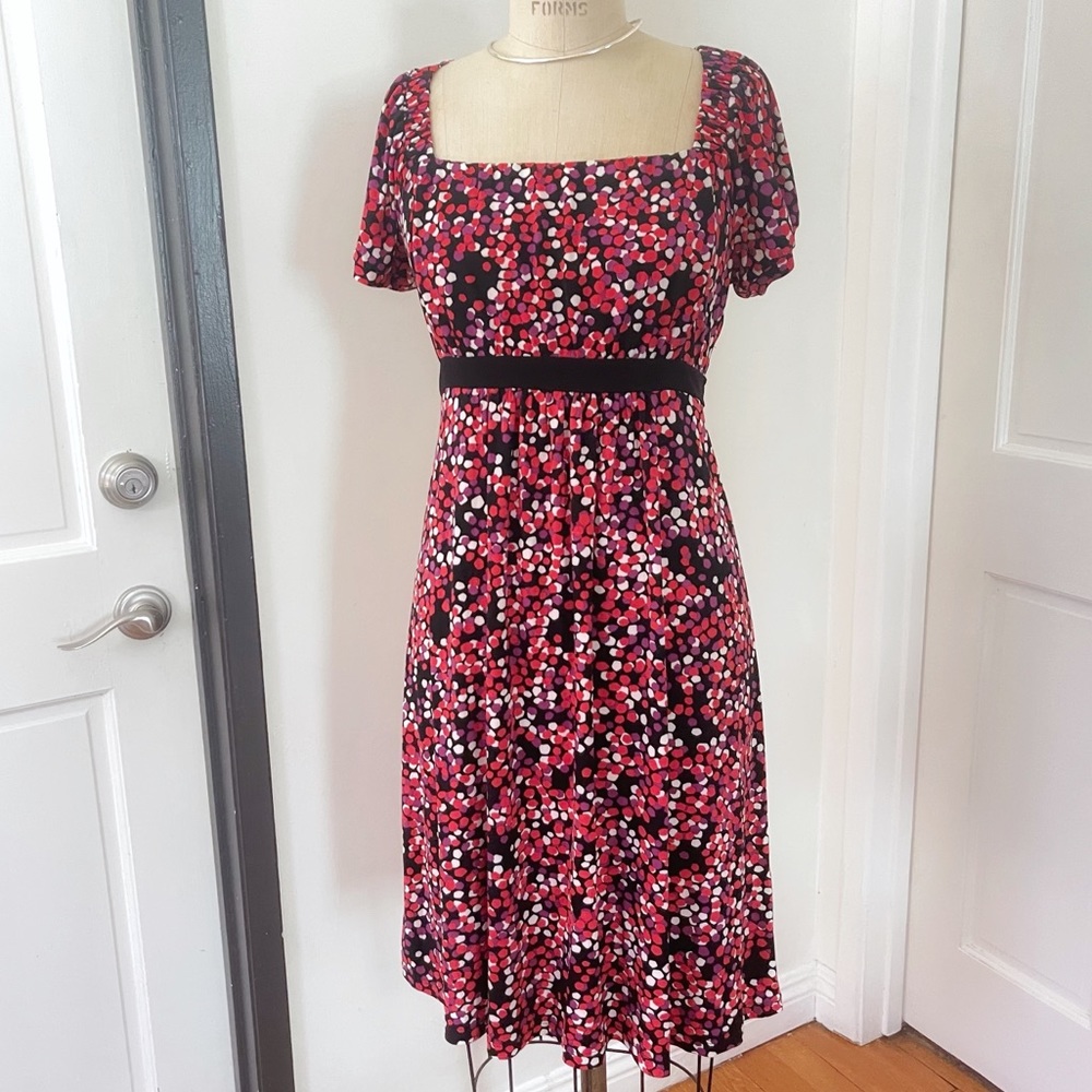 APT 9 STRETCH BLACK/WHITE/PURPLE/RED FIT & FLARE Size M Confetti Print D…